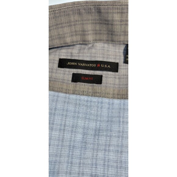 John Varvatos Regu Fit Dress Shirt Button Up Size 36/37 17 1/2 Plaid Royal Bl - Picture 10 of 16